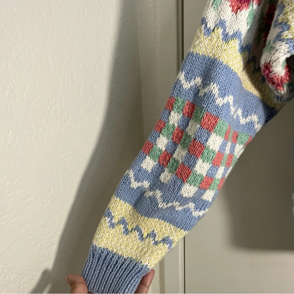 All Week Long Blue & Cream Floral Womens Sweater Sz Medium Cardigan Grandma Core - Picture 8 of 10